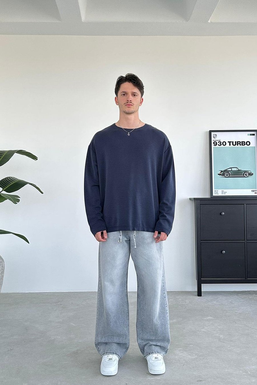Lacivert Basic Uzun Kollu Oversize Tişört