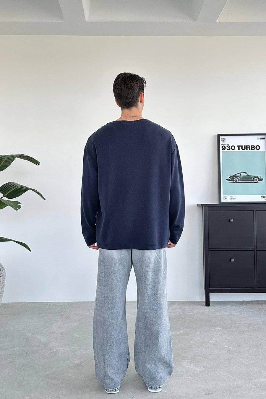Lacivert Basic Uzun Kollu Oversize Tişört