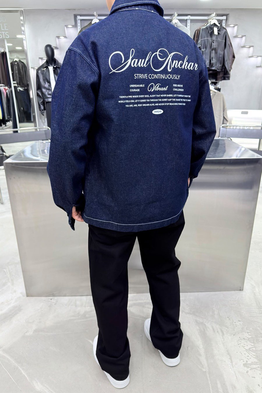 Lacivert Baskılı Oversize Kot Gömlek