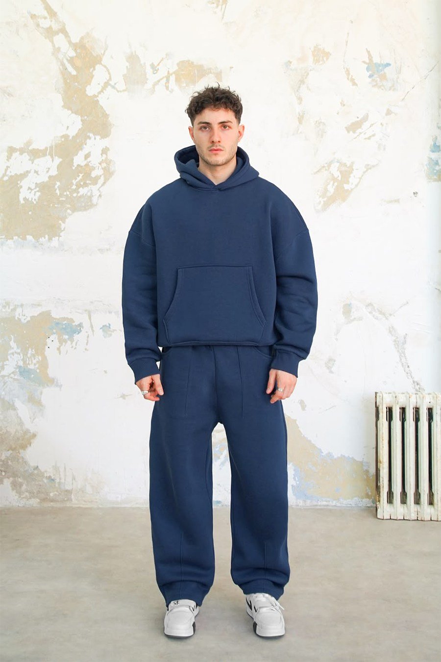Lacivert Cozy Basic Kanguru Oversize Eşofman Takımı