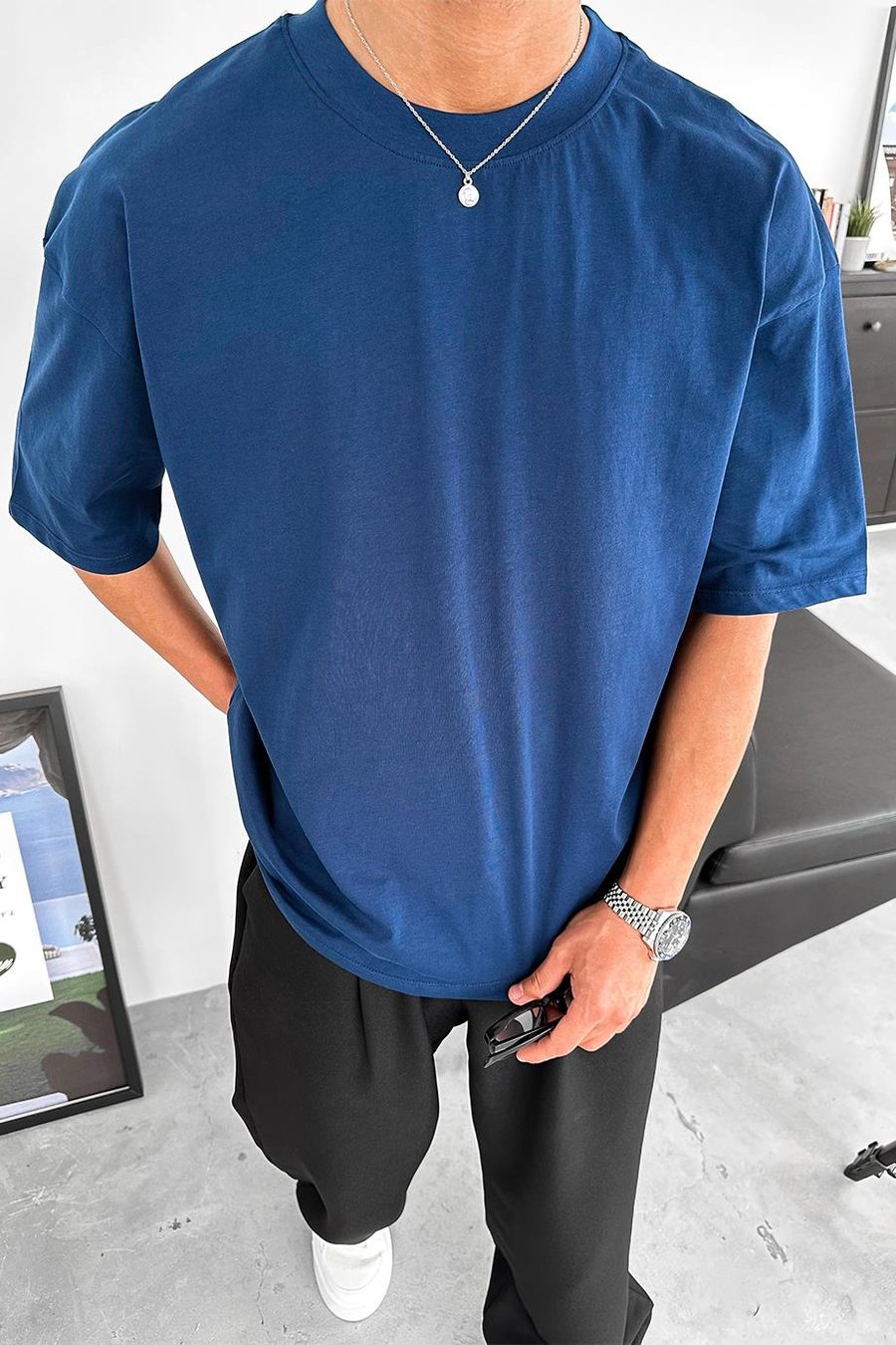Lacivert Cozy Basic Oversize Tişört