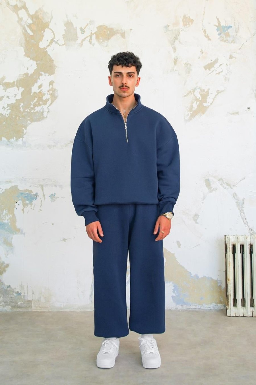 Lacivert Cozy Basic Yarım Fermuar Oversize Sweatshirt