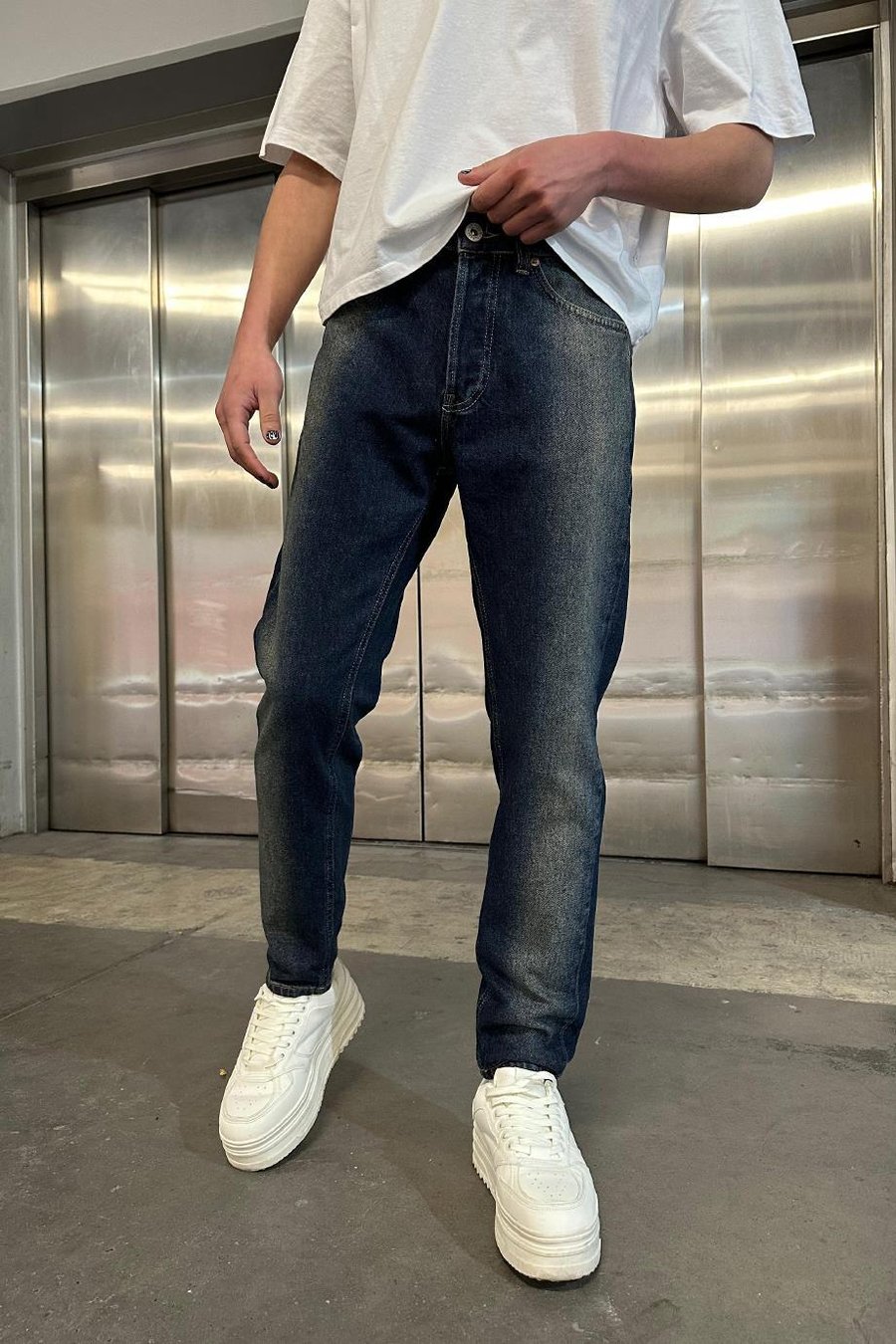 Lacivert Eskitme Çift Renk  L5 GD Regular Pantolon