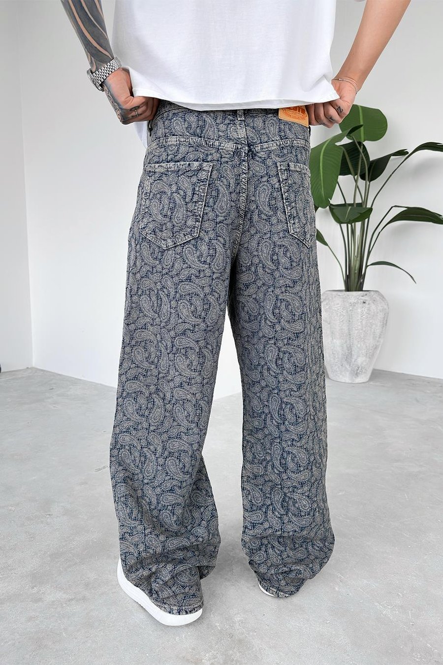 Lacivert Etnik Desenli Premium Baggy Pantolon