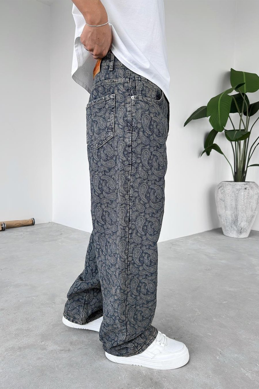Lacivert Etnik Desenli Premium Baggy Pantolon