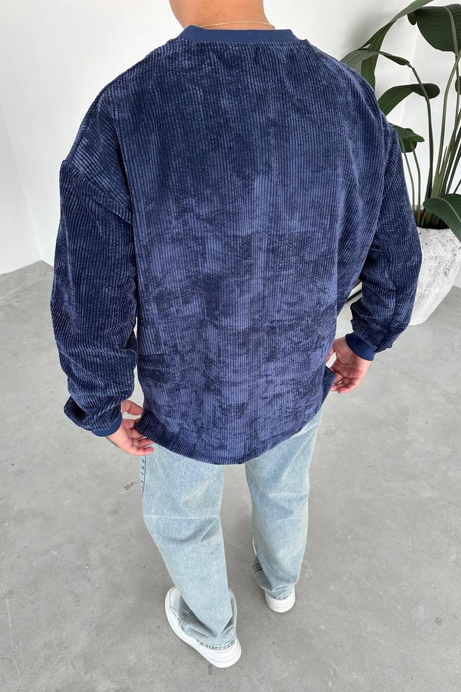 Lacivert Fitilli Kadife Basic Sweat