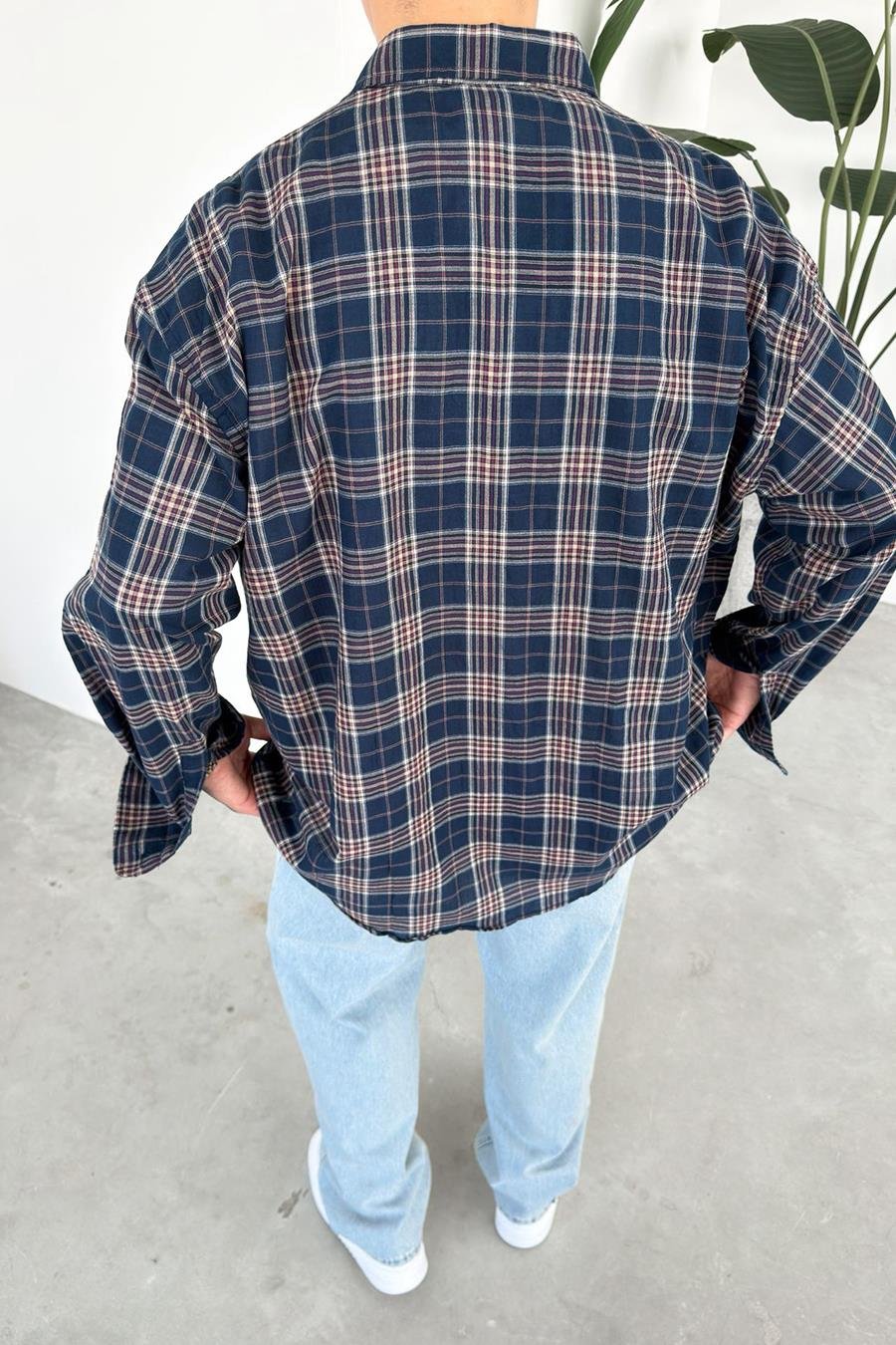 Lacivert Kareli Oversize Oduncu Gömleği