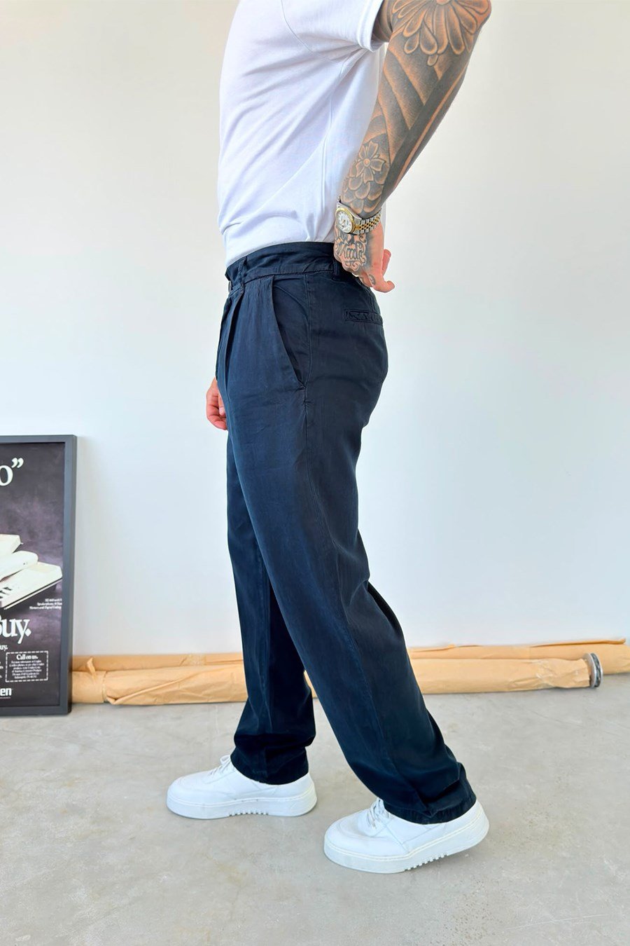 Lacivert Modal Kumaş Baggy Pantolon