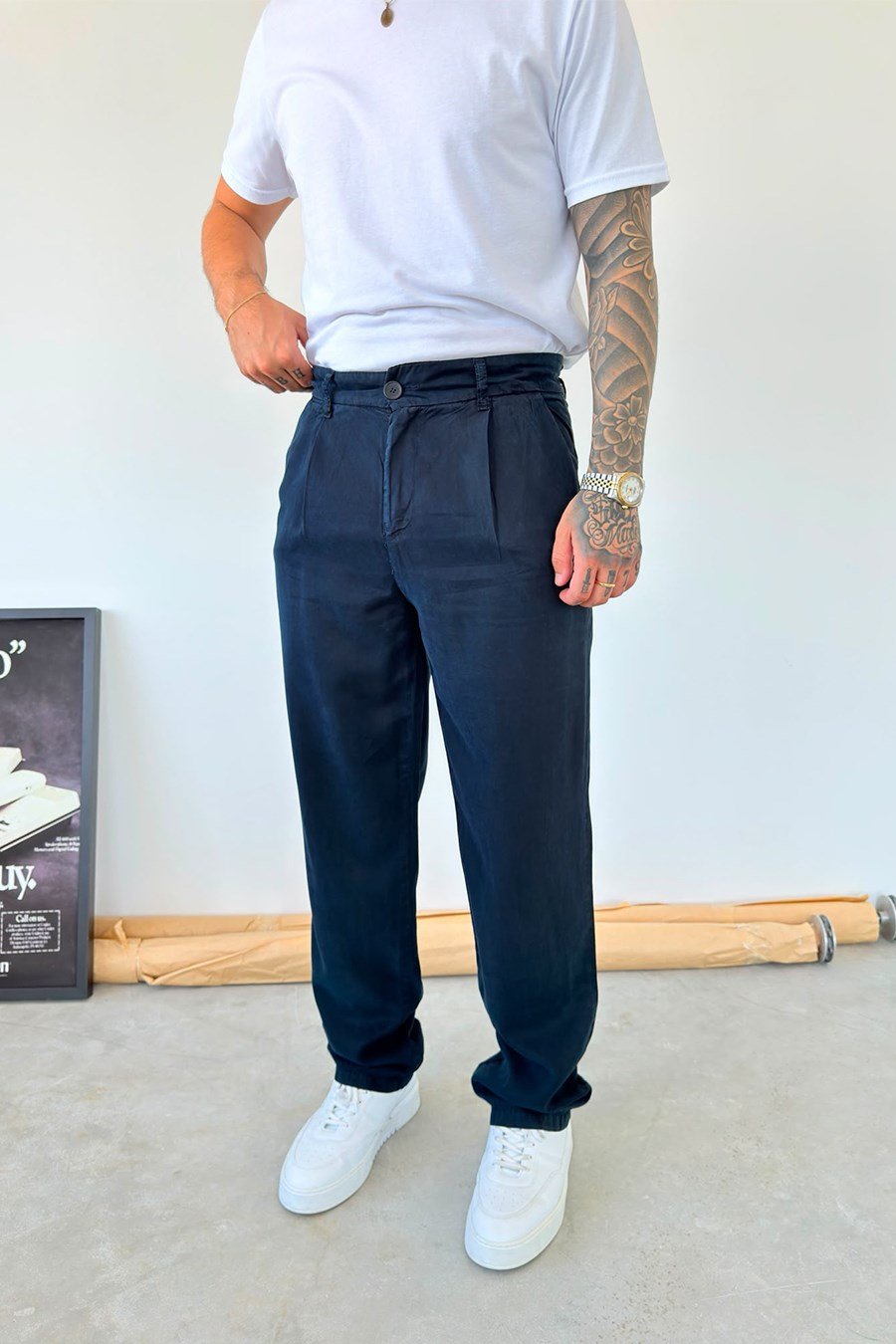 Lacivert Modal Kumaş Baggy Pantolon