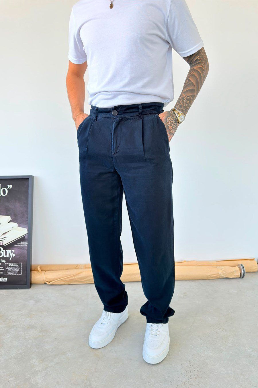 Lacivert Modal Kumaş Baggy Pantolon