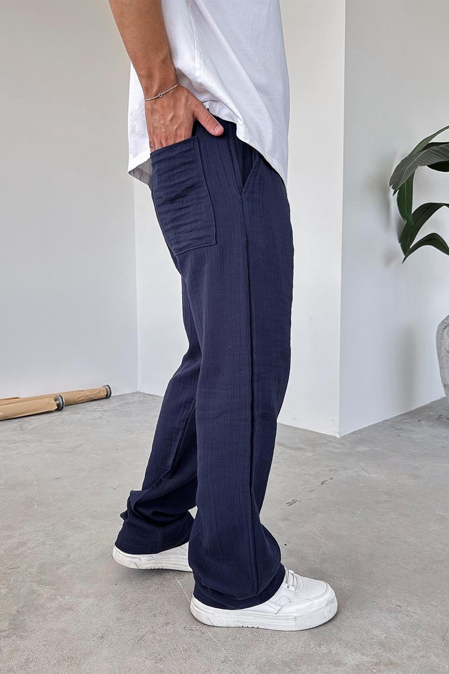 Lacivert Müslin Kumaş Premium Baggy Pantolon