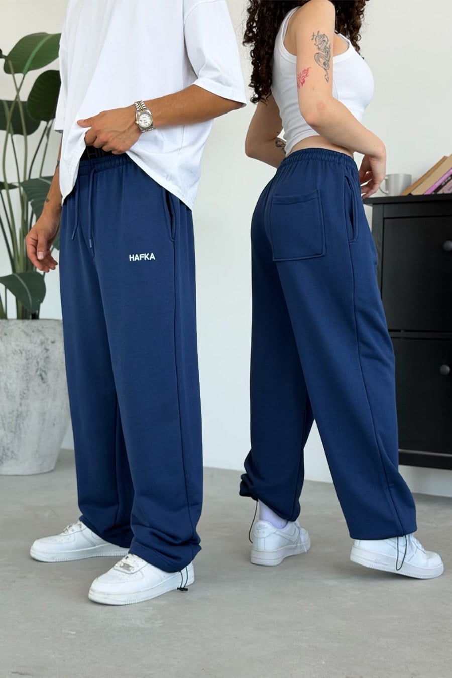Lacivert Nakışlı Premium Ayarlanabilir Paça Yazlık Baggy Eşofman