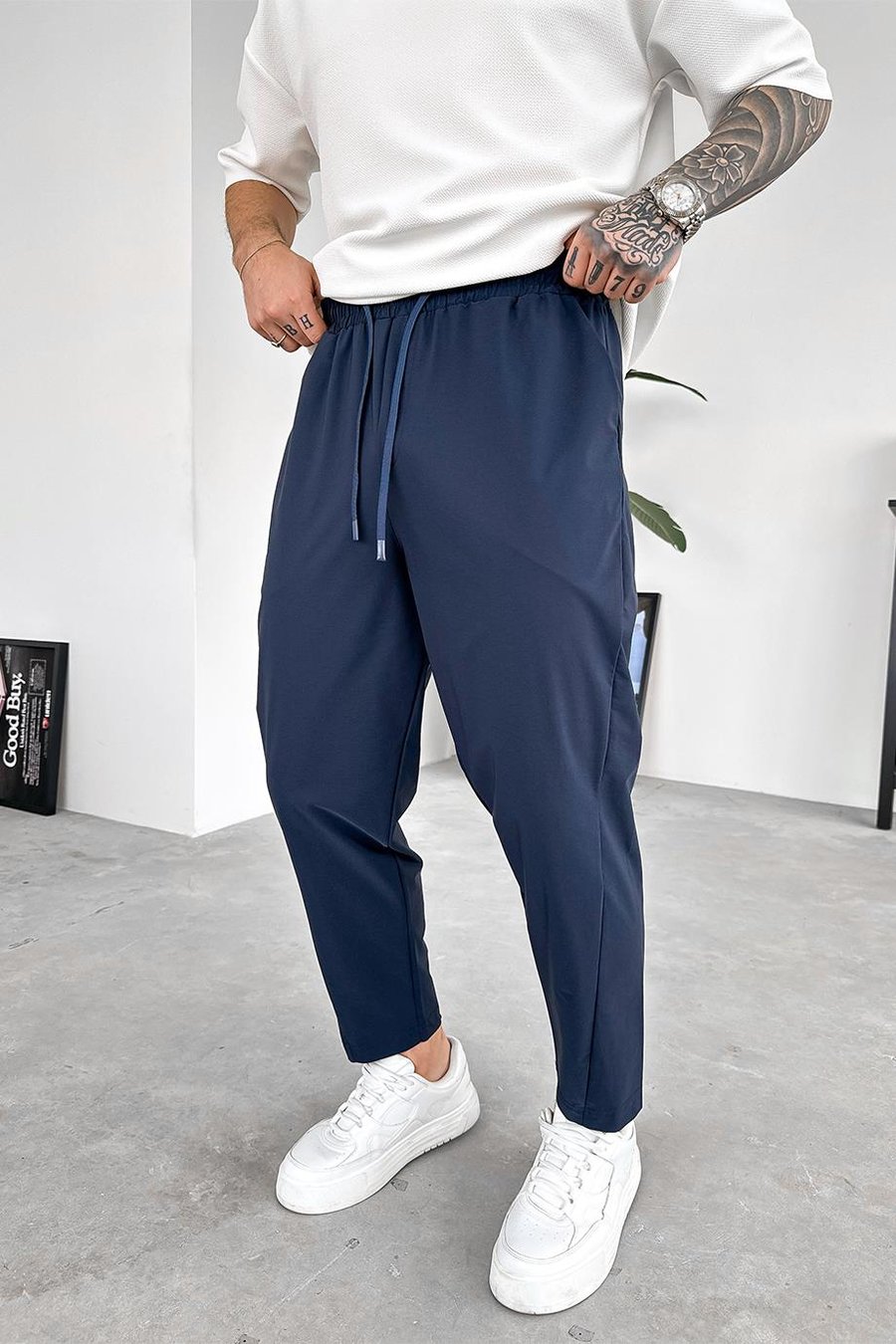 Lacivert Patch Detay Paraşüt Boyfriend Pantolon