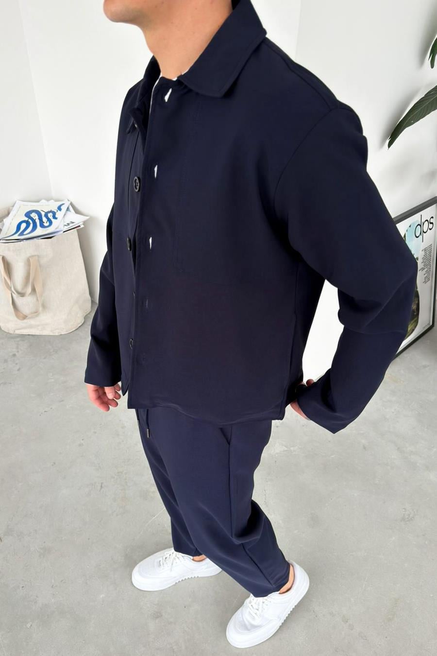Lacivert Patch Detaylı Relaxed Fit Boxy Ceket