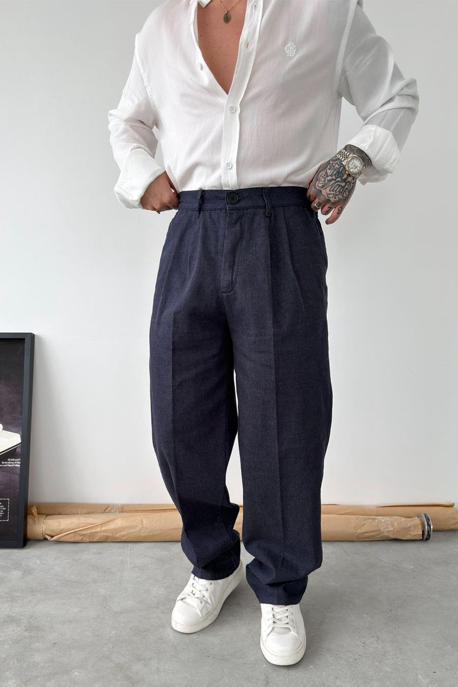 Lacivert Premium Dokulu Gabardin Pantolon