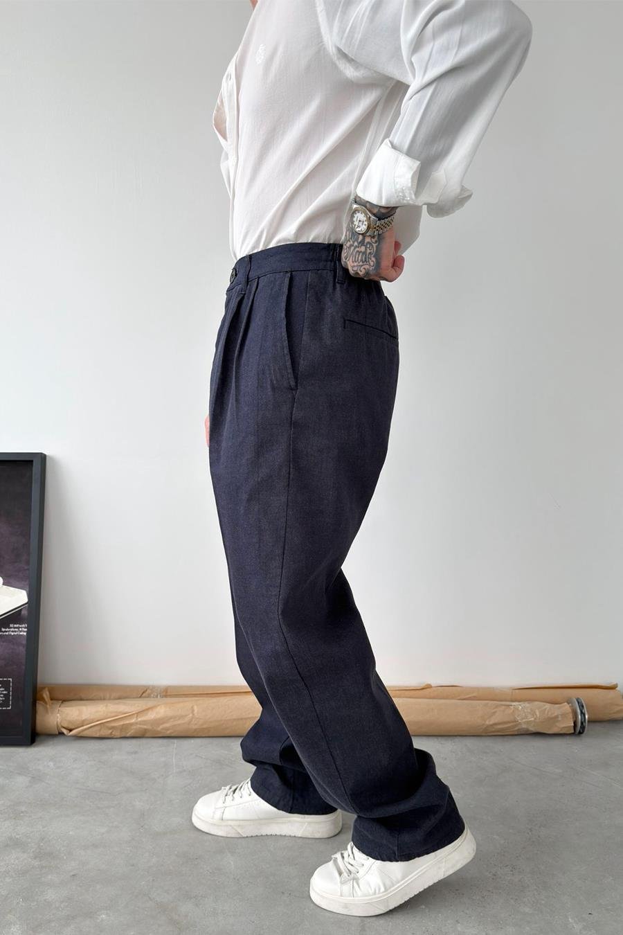 Lacivert Premium Dokulu Gabardin Pantolon