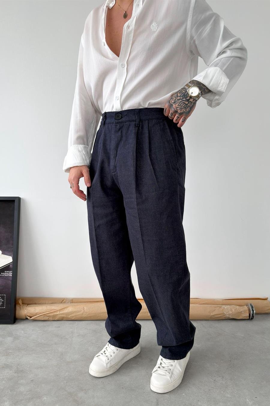 Lacivert Premium Dokulu Gabardin Pantolon