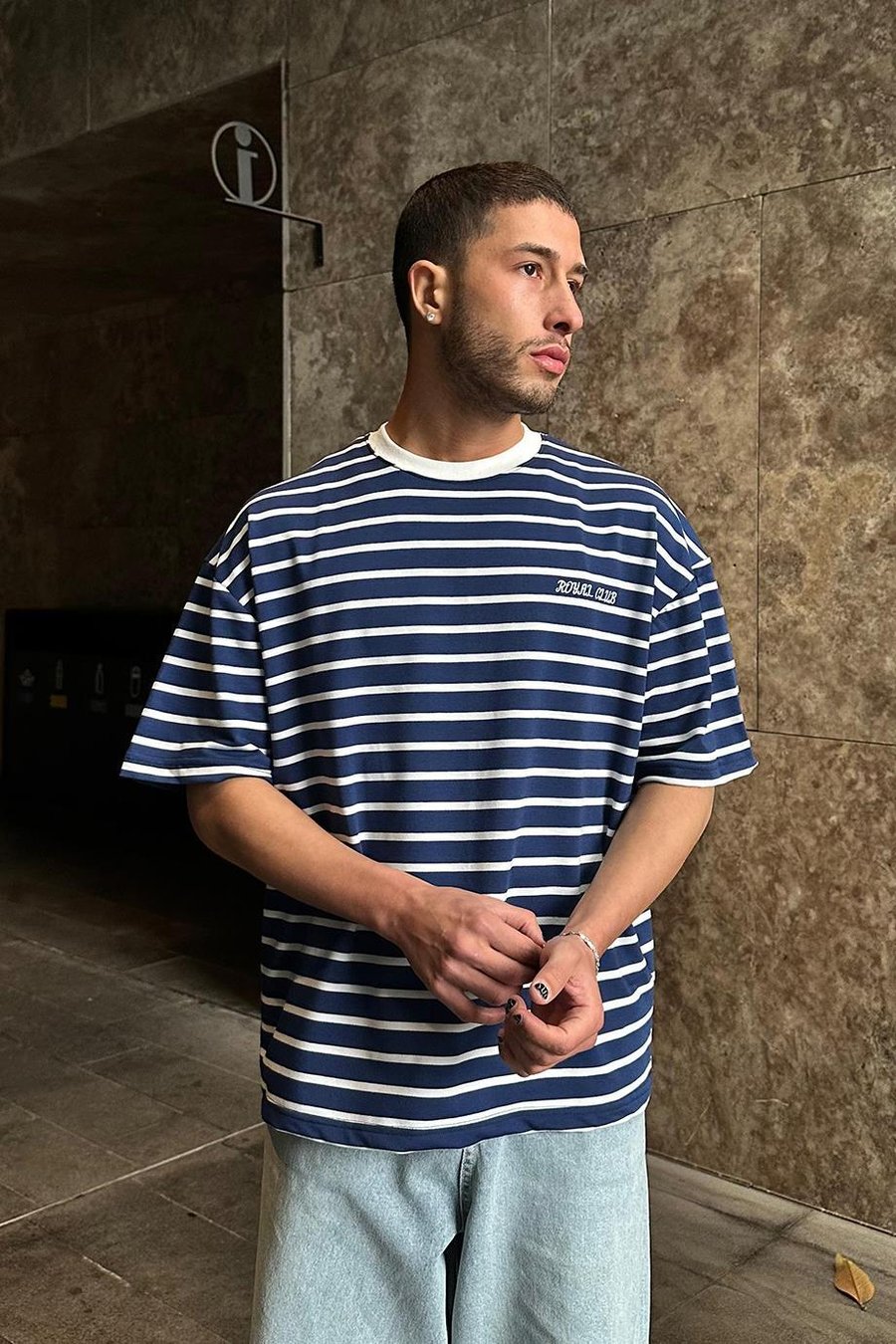 Lacivert Royal Club Nakış Detay PM Oversize Tişört