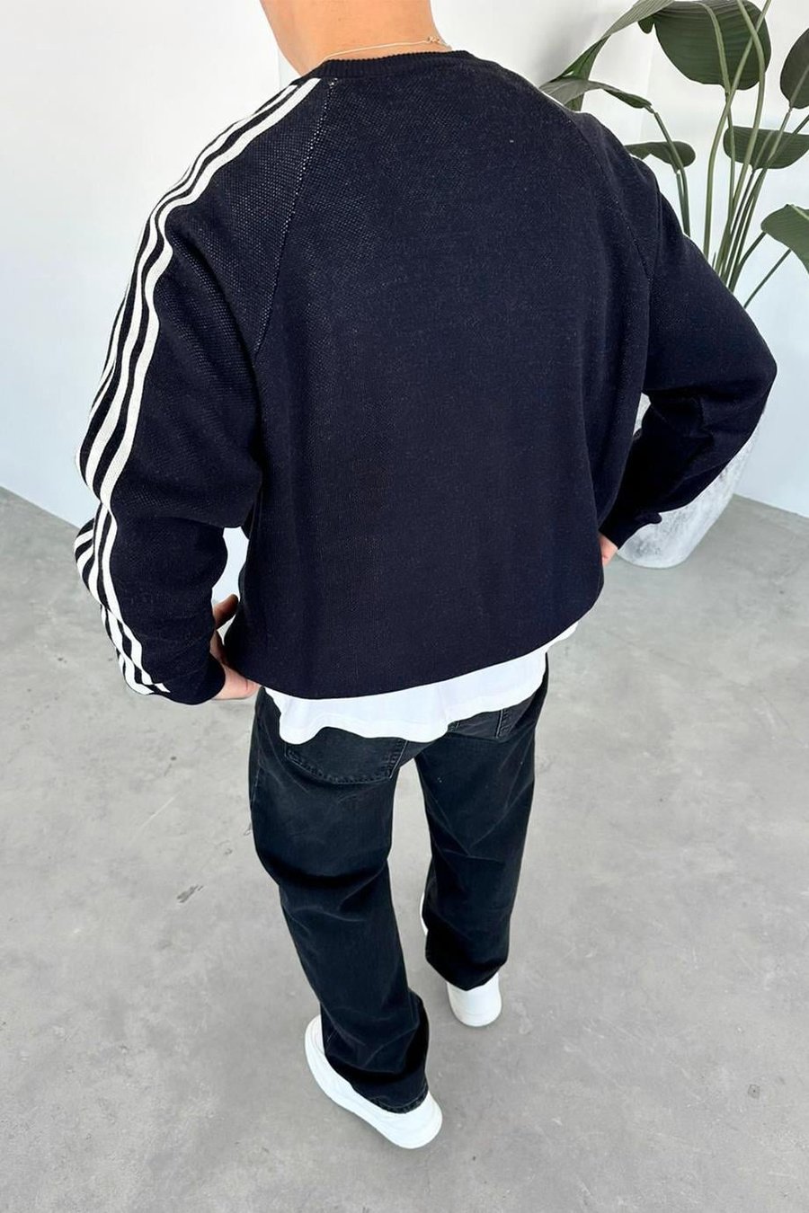Lacivert Şerit Detay Baskılı Oversize Sweat