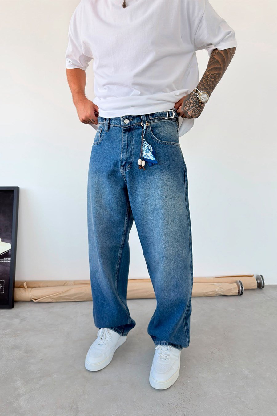 Mavi Aksesuar Detaylı Baggy Pantolon