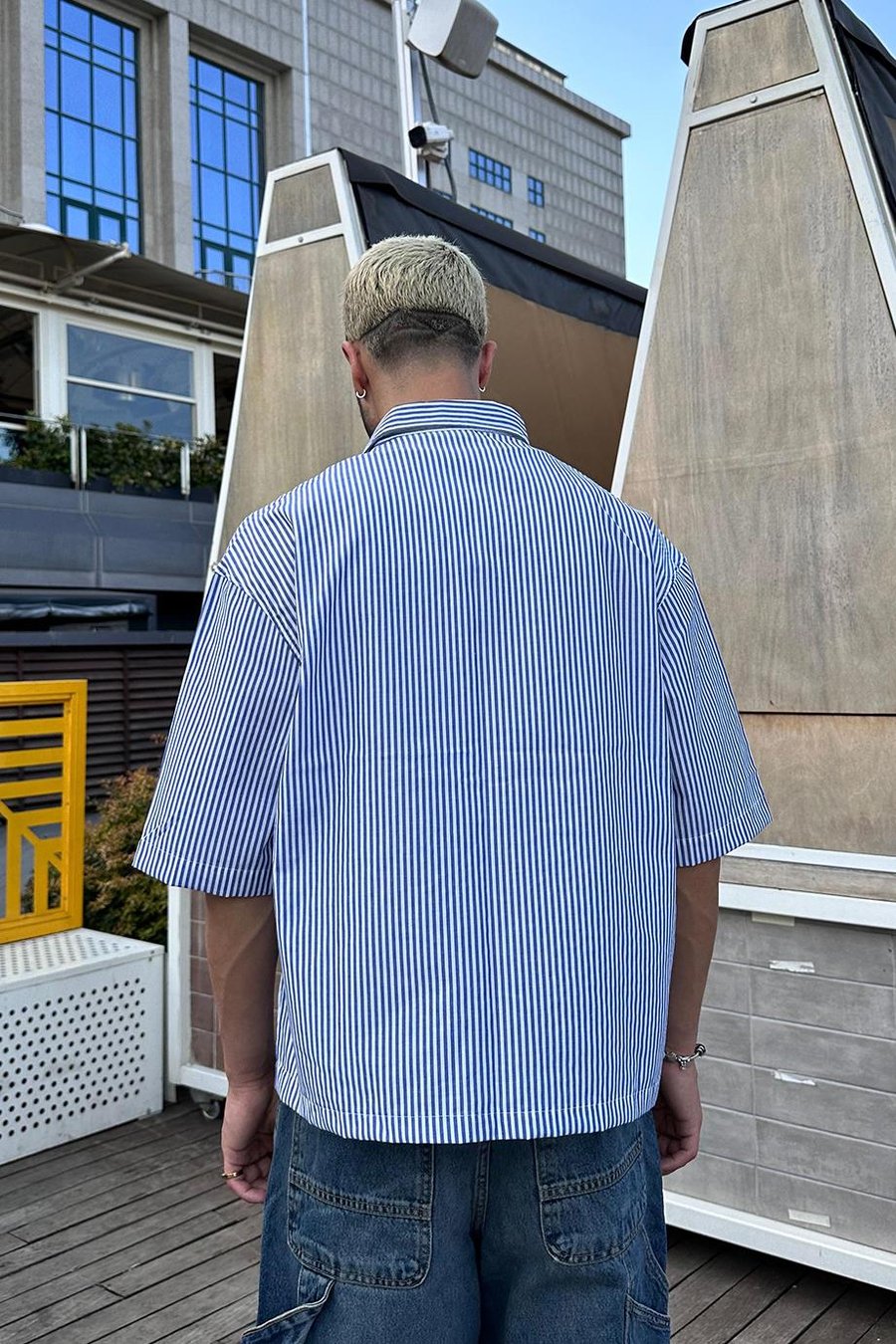 Mavi Beyaz İnce Çizgili 93 PM Oversize Gömlek