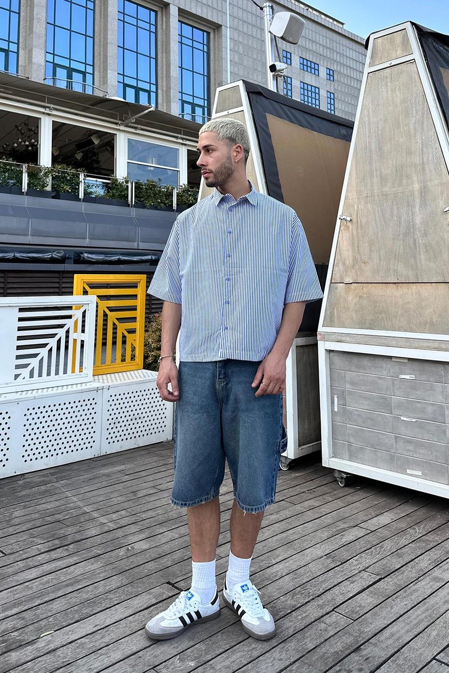 Mavi Beyaz İnce Çizgili 93 PM Oversize Gömlek