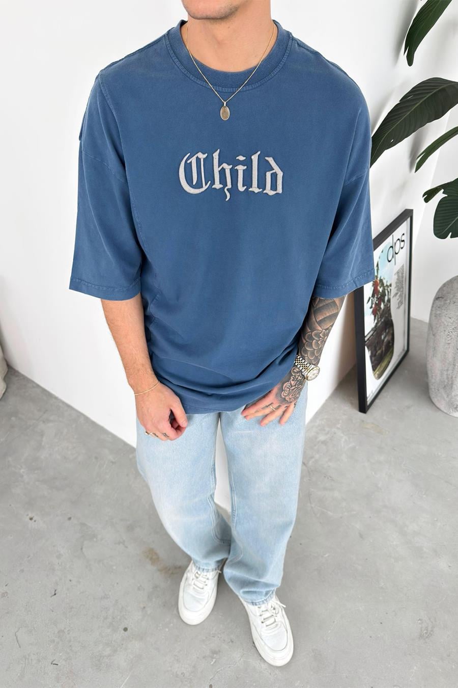 Mavi Child Nakış Detay Oversize Tişört