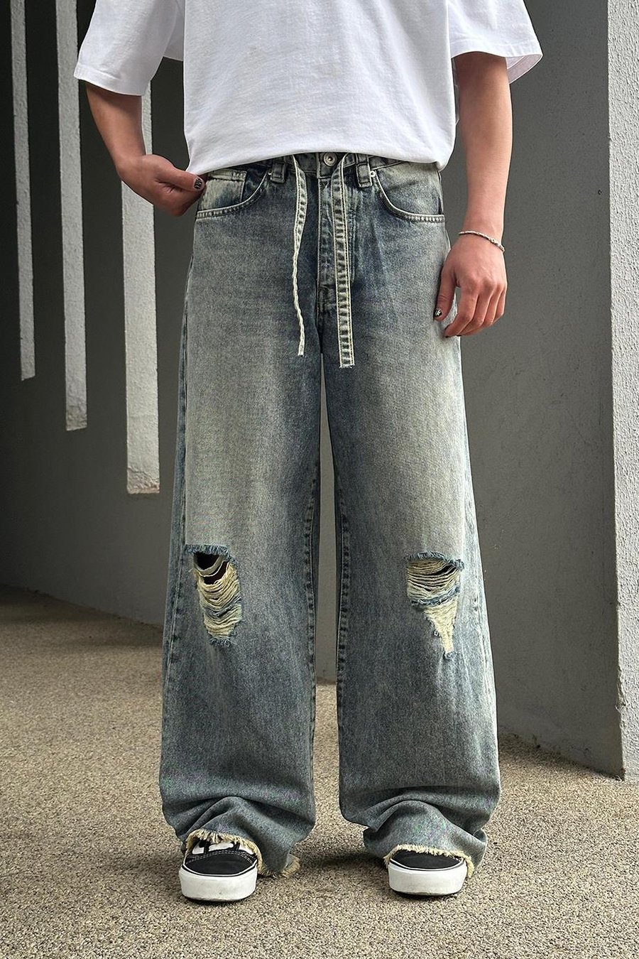 Mavi Dizi Yırtık Beli Detaylı 025 GD Ekstra Bol Baggy Pantolon