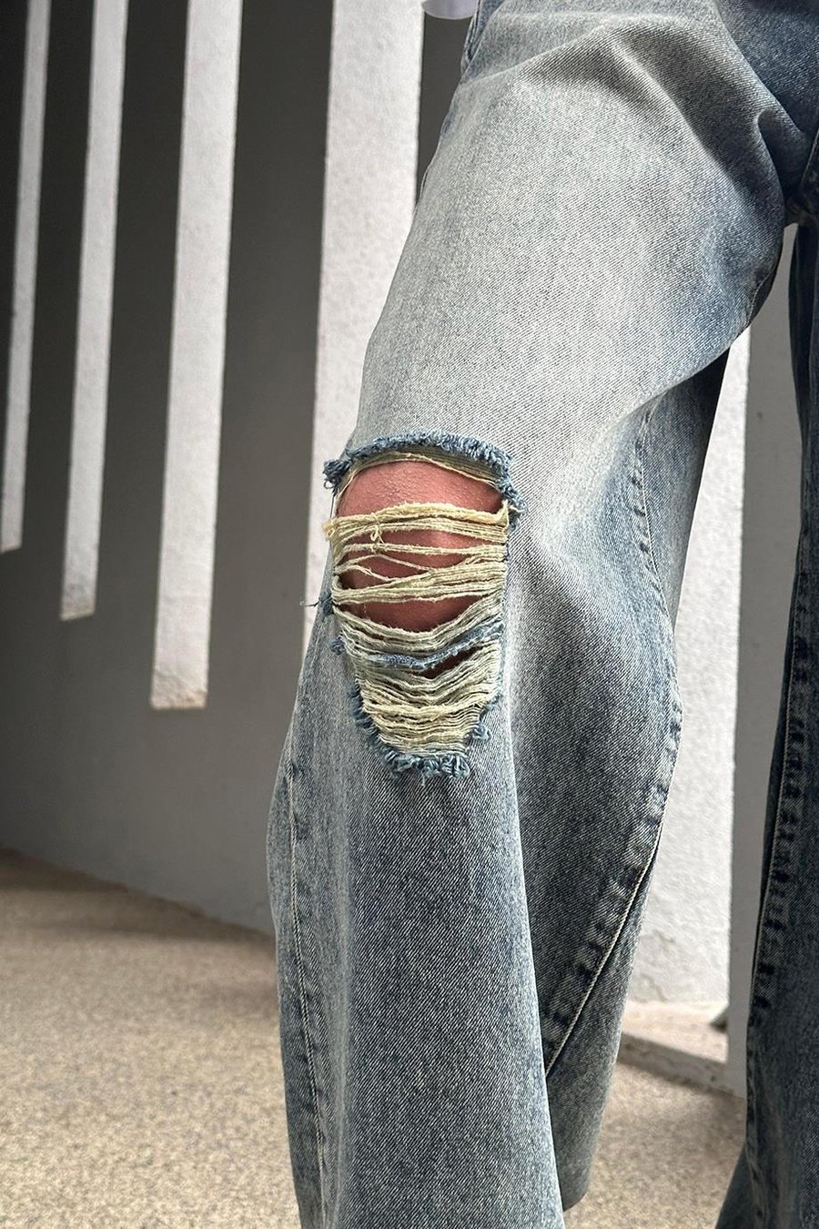 Mavi Dizi Yırtık Beli Detaylı 025 GD Ekstra Bol Baggy Pantolon