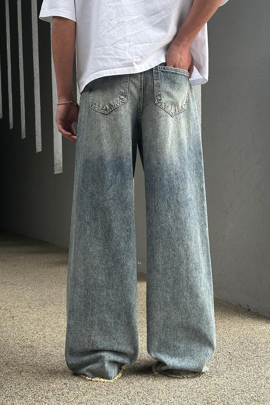 Mavi Dizi Yırtık Beli Detaylı 025 GD Ekstra Bol Baggy Pantolon