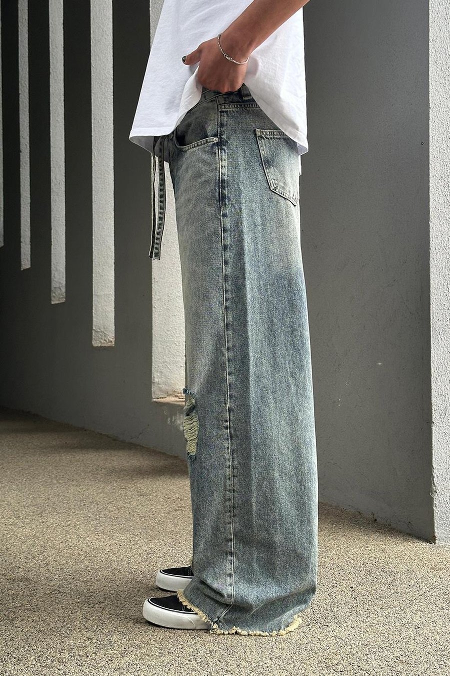 Mavi Dizi Yırtık Beli Detaylı 025 GD Ekstra Bol Baggy Pantolon