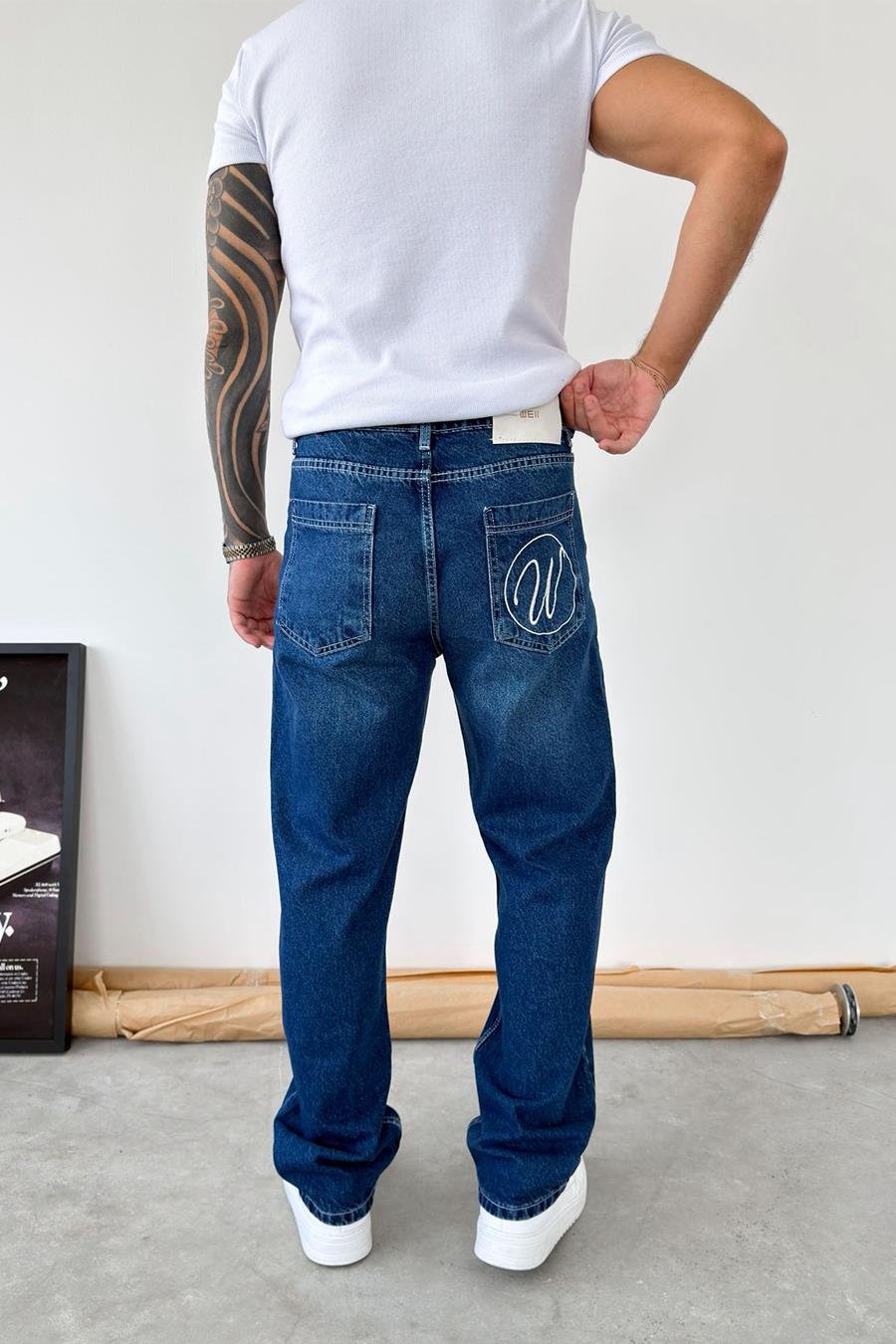 Mavi Premium Nakış Detaylı Baggy Pantolon