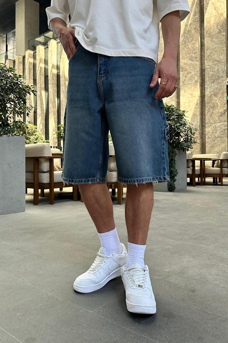 Mavi Tasarım Cepli 4V DL Baggy Kot Şort
