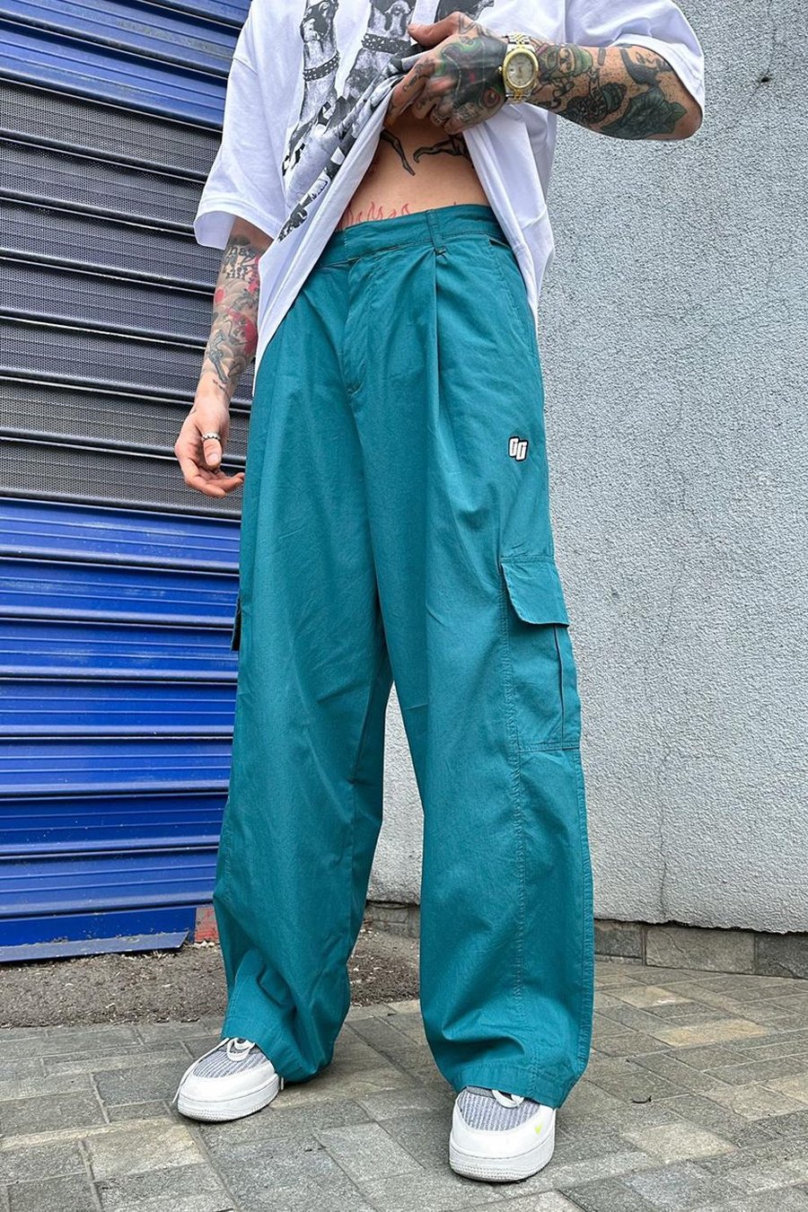 Petrol GG Poplin Baggy Kargo Pantolon