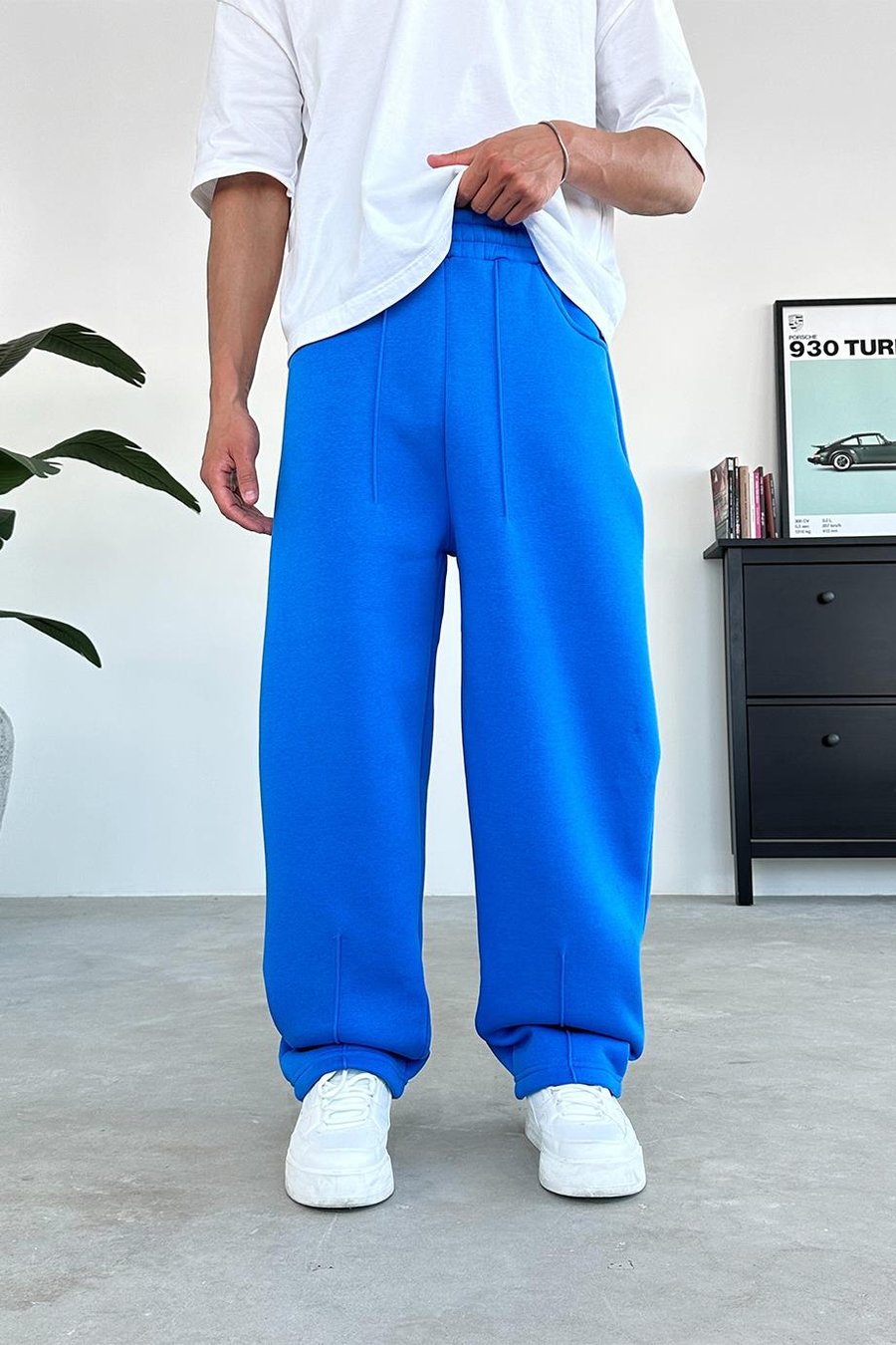 Saks Mavi Cozy Basic Pileli Baggy Eşofman