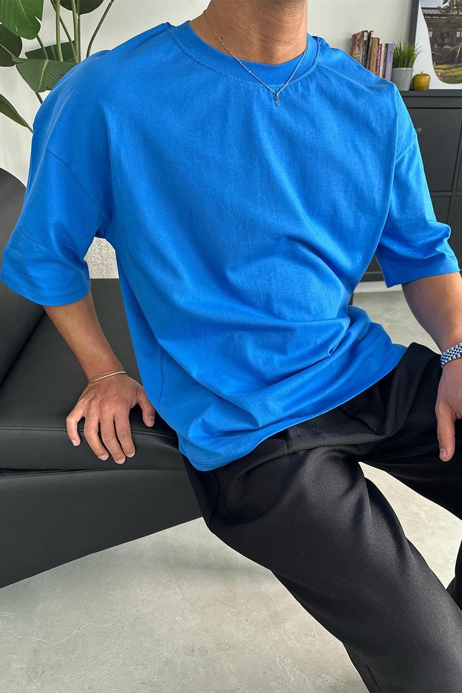 Saks Mavi Cozy Basic Soft Oversize Tişört