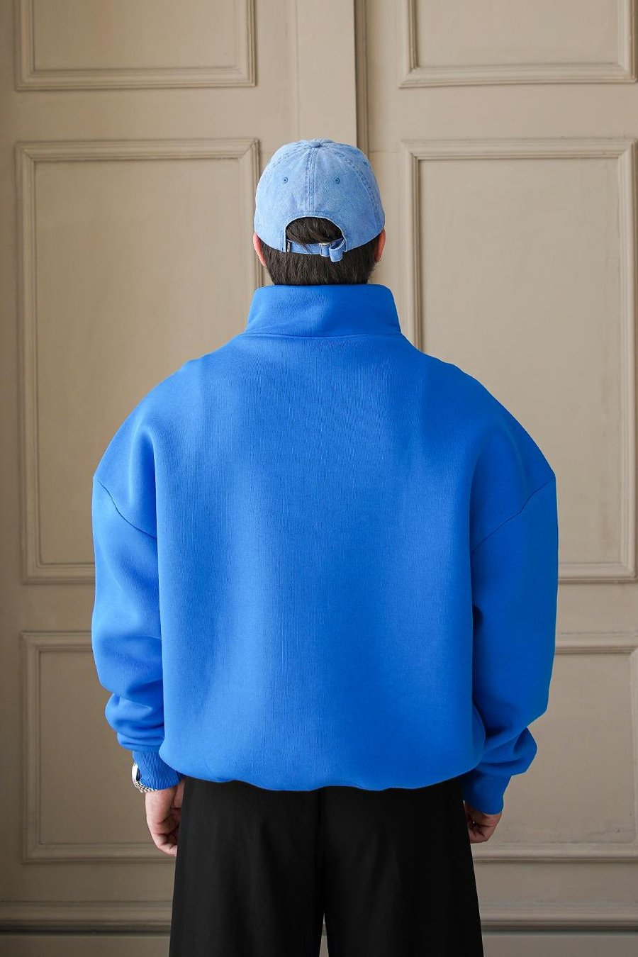 Saks Mavi Cozy Basic Yarım Fermuar Oversize Sweatshirt