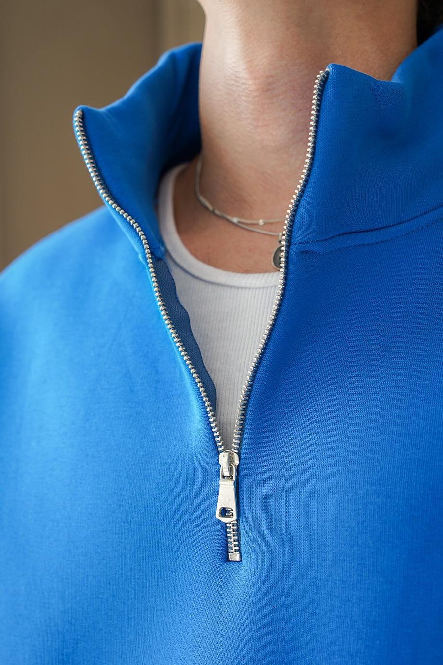 Saks Mavi Cozy Basic Yarım Fermuar Oversize Sweatshirt