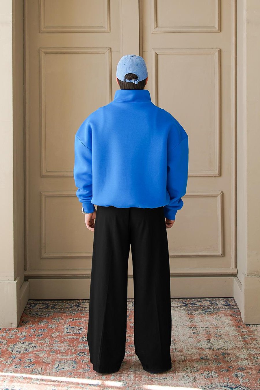 Saks Mavi Cozy Basic Yarım Fermuar Oversize Sweatshirt