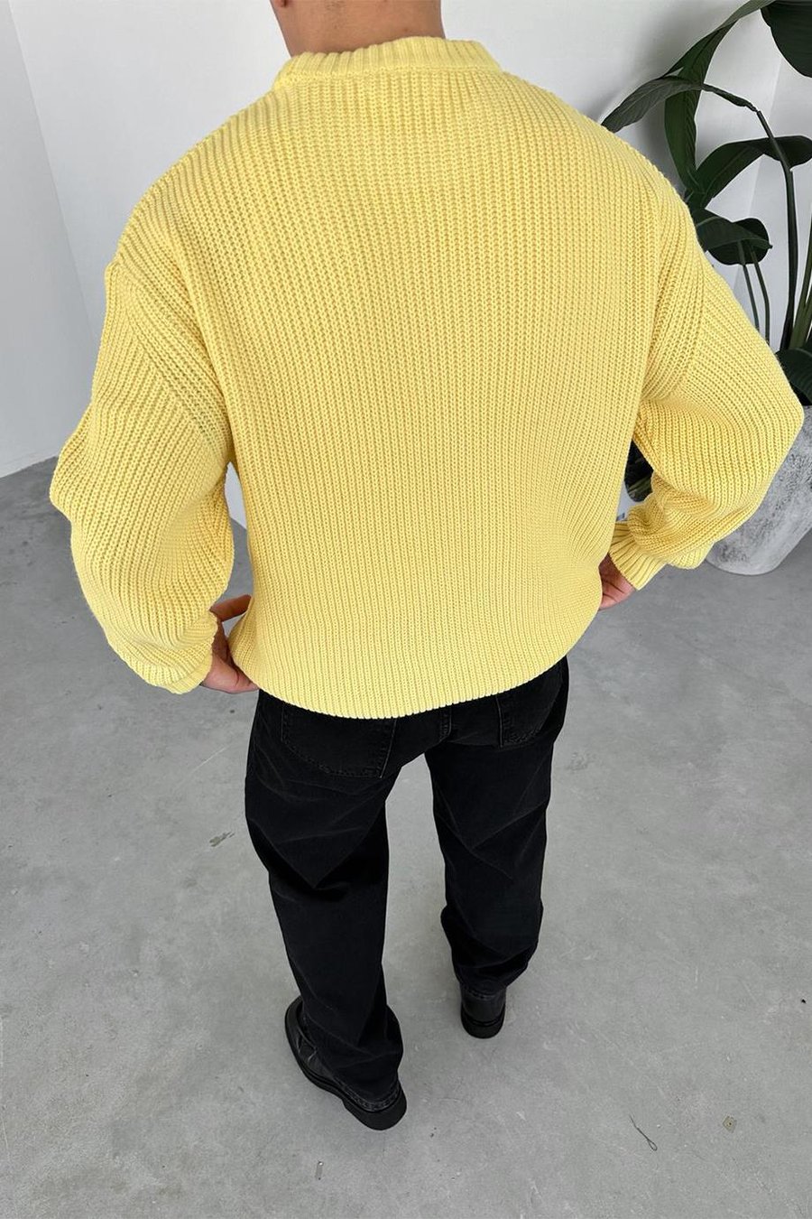 Sarı Örme Desen Oversize Triko Kazak