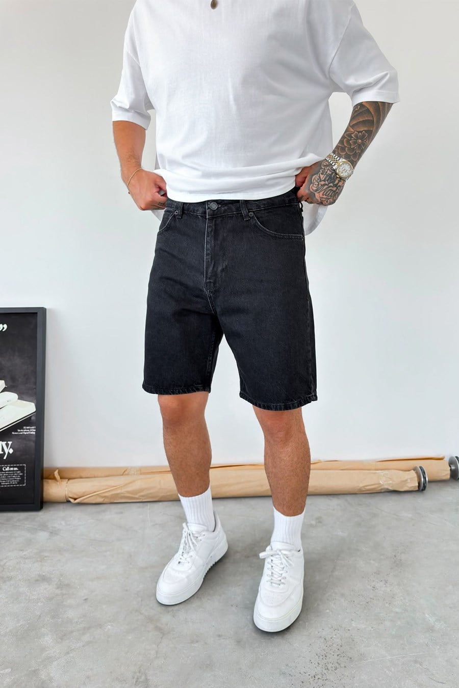 Siyah Basic Baggy Kot Şort