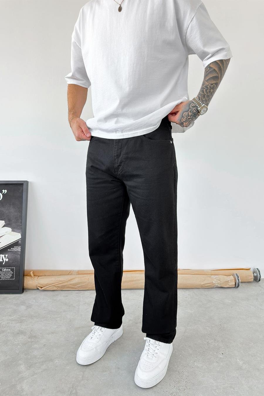 Siyah Basic Baggy Pantolon