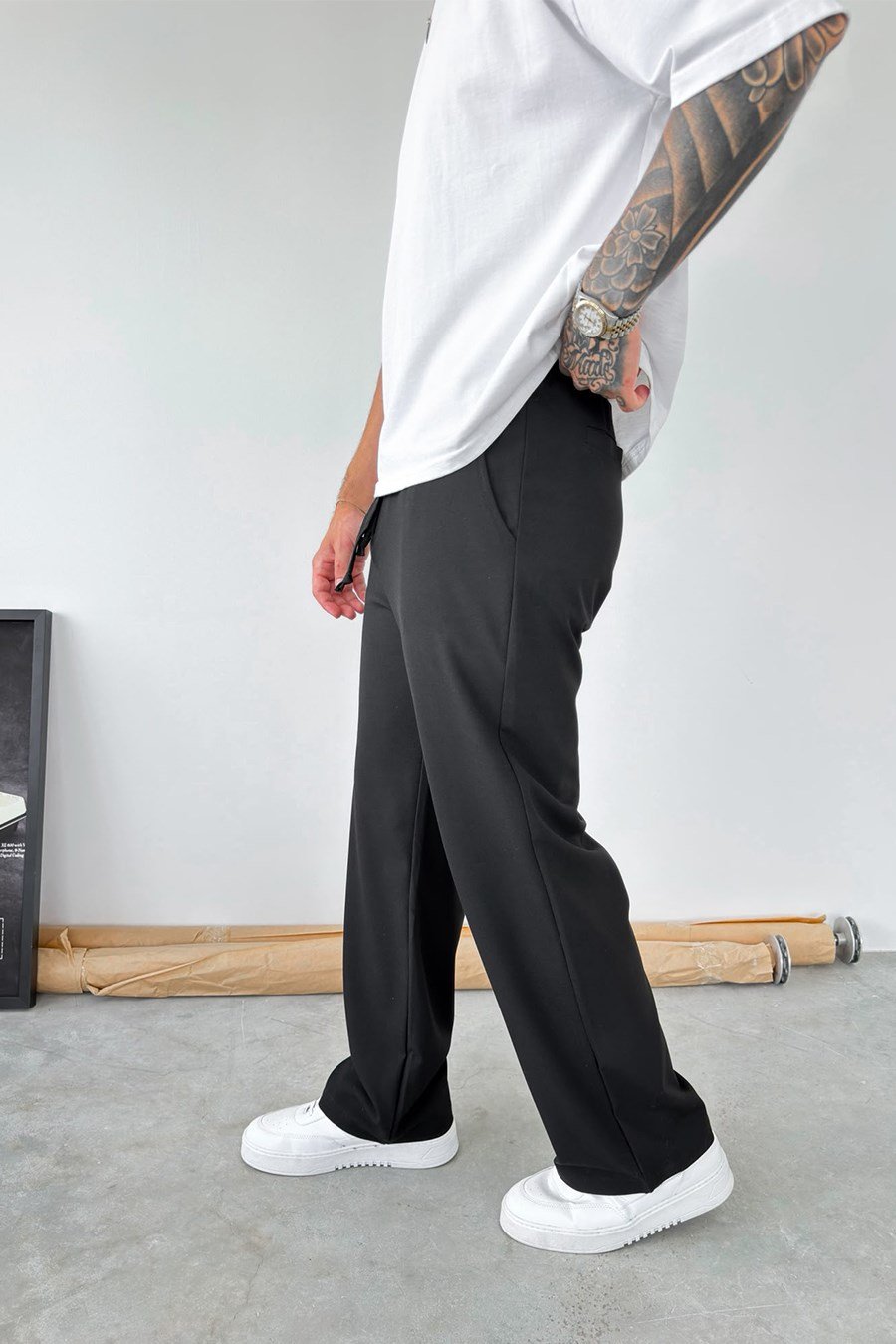 Siyah Basic Beli Lastikli Baggy Kumaş Pantolon
