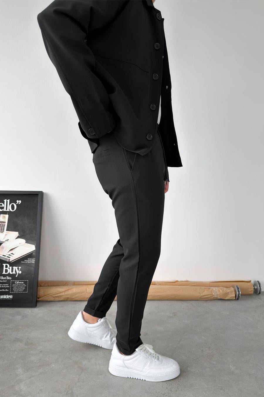 Siyah Basic Beli Lastikli Jogger Pantolon
