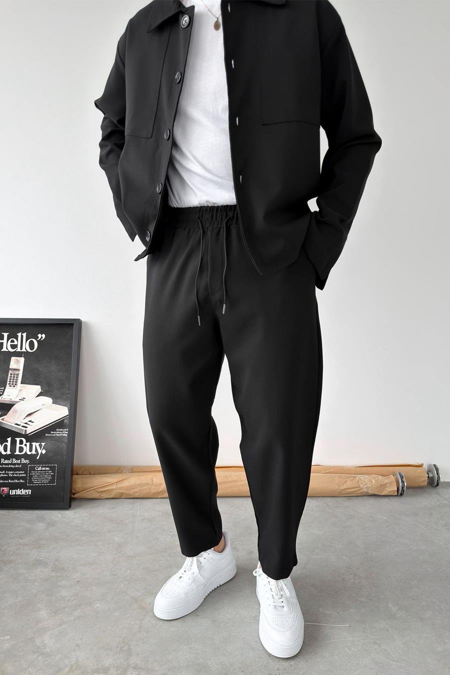 Siyah Basic Boyfriend Kumaş Pantolon