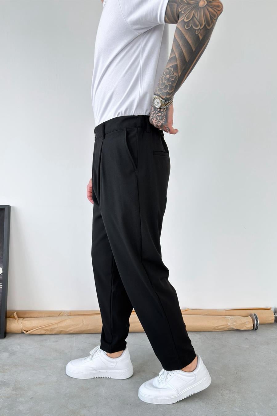 Siyah Basic Boyfriend Kumaş Pantolon