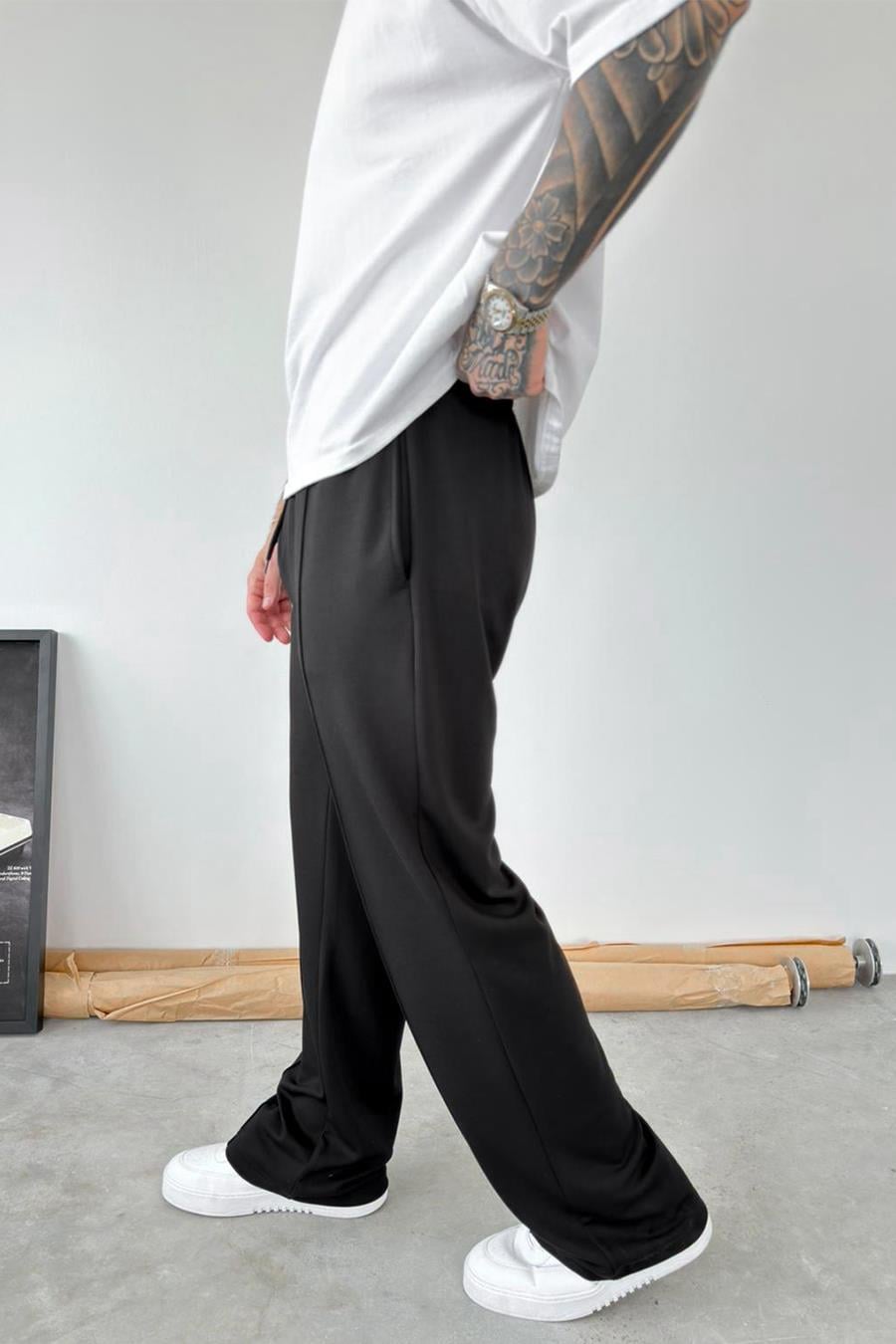 Siyah Basic Çımalı Baggy Eşofman