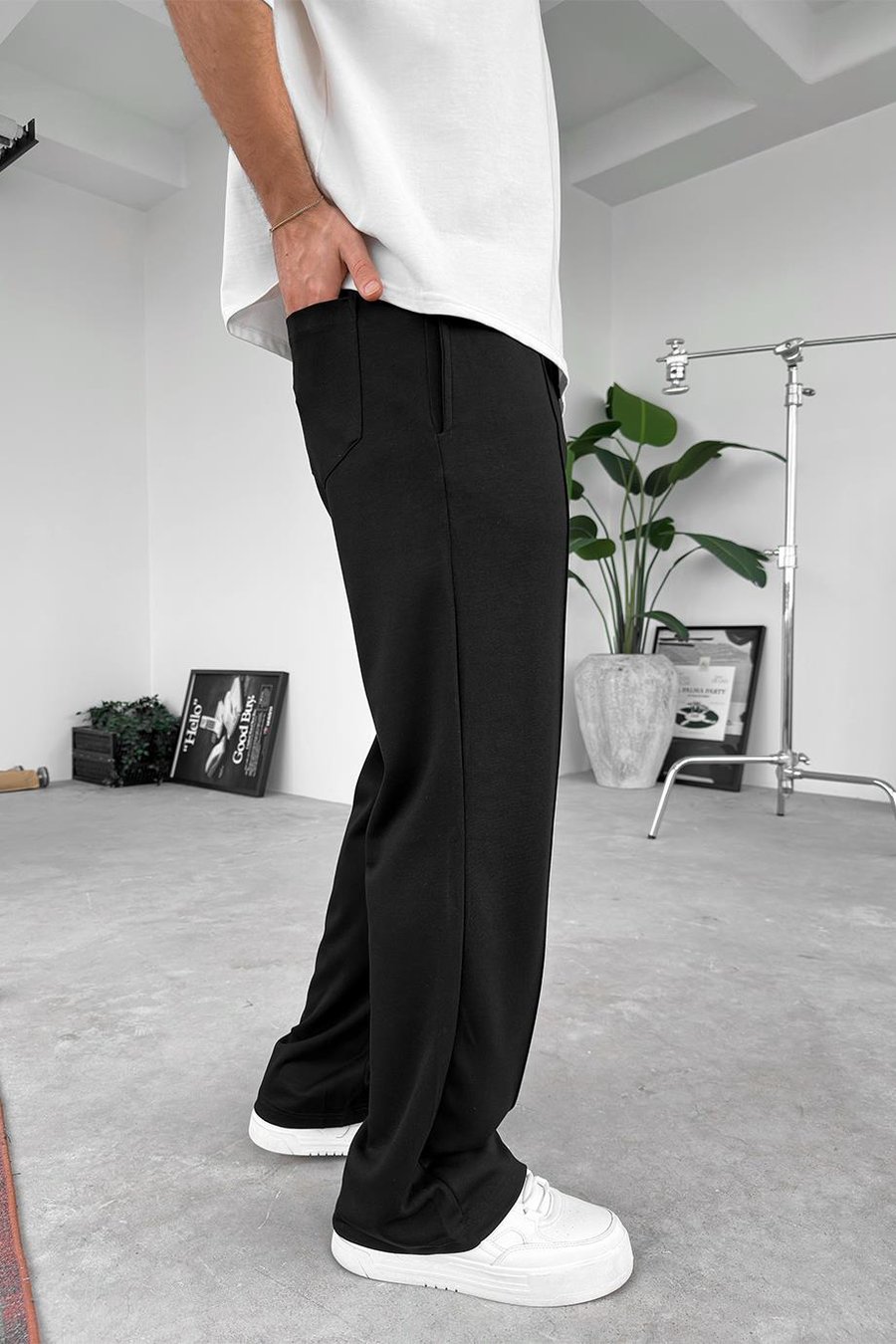 Siyah Basic Çımalı Baggy Eşofman