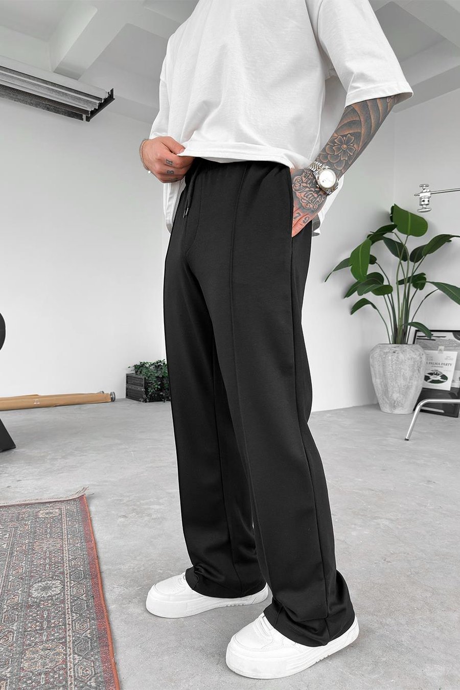 Siyah Basic Çımalı Baggy Eşofman