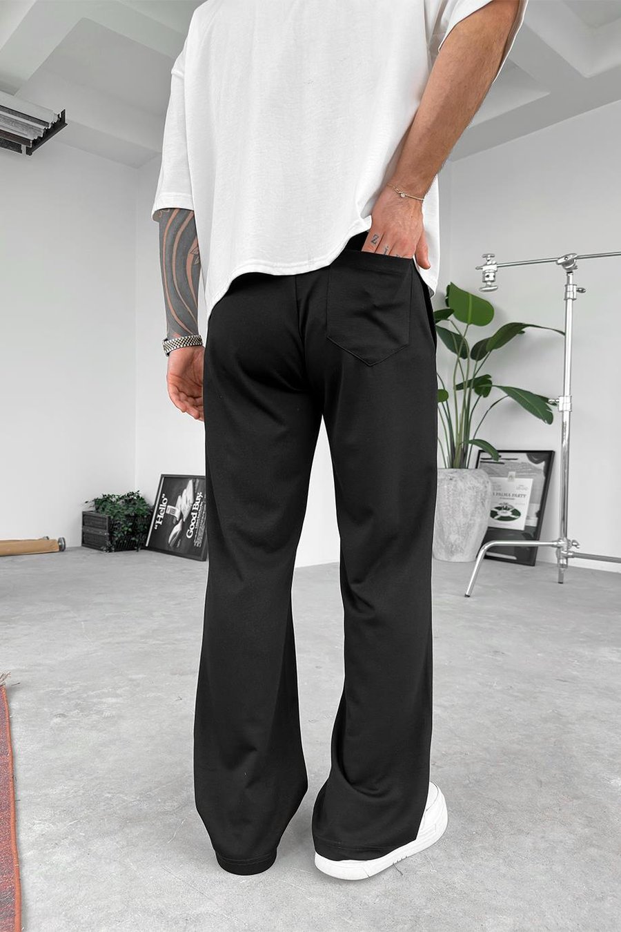 Siyah Basic Çımalı Baggy Eşofman